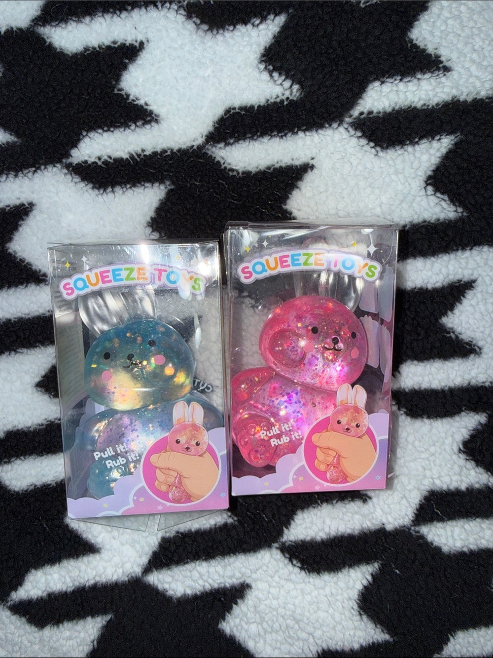 Squishy Toys Kids Glitter Bunny Squeeze Toy - Pink and Blue